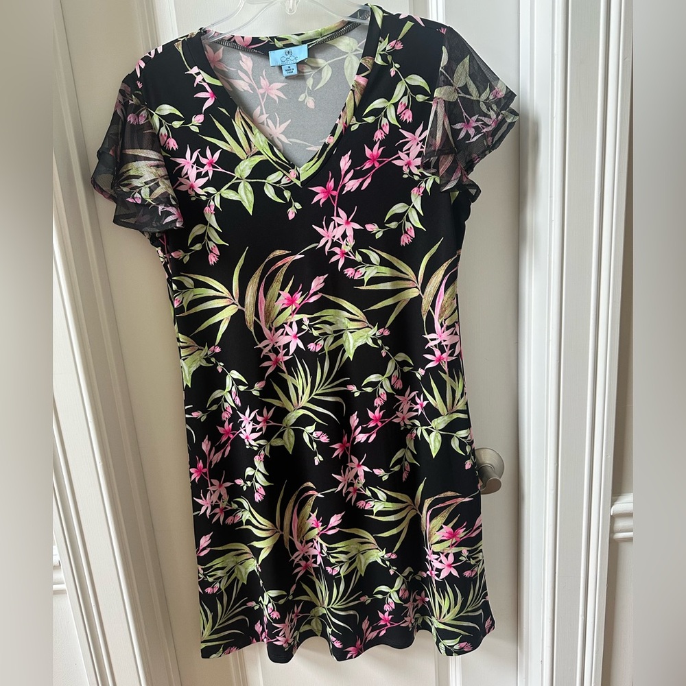 Cece Floral Black and Pink Women's Dress